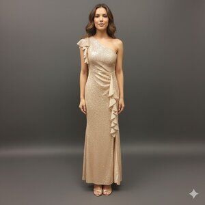 Glamorous Gold Sequin One-Shoulder Gown